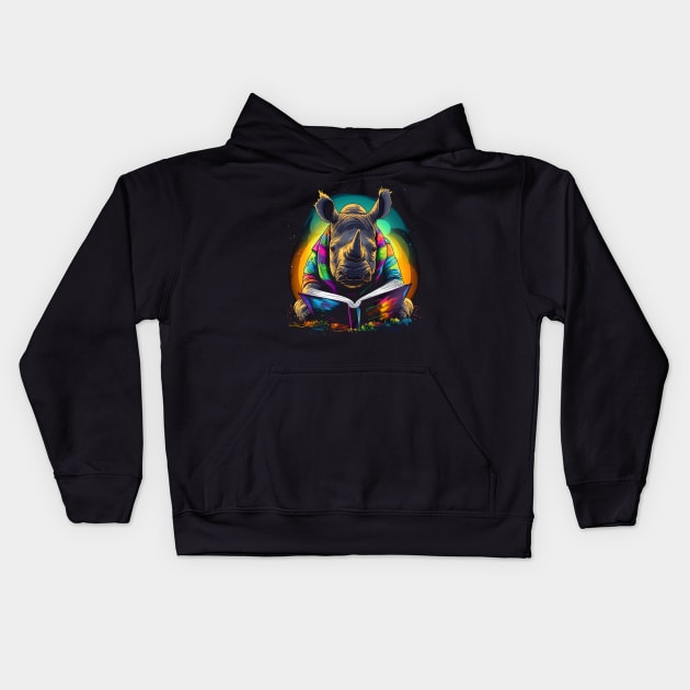 Rhinoceros Reads Book Kids Hoodie by JH Mart